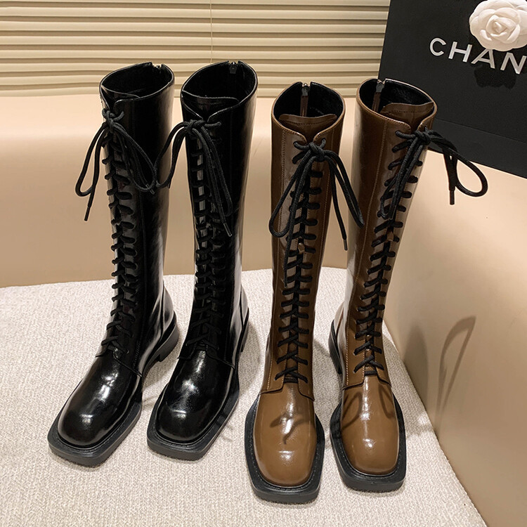 显瘦复古秋冬靴子女长筒靴2023新款欧货粗高跟早秋棕色高筒长靴