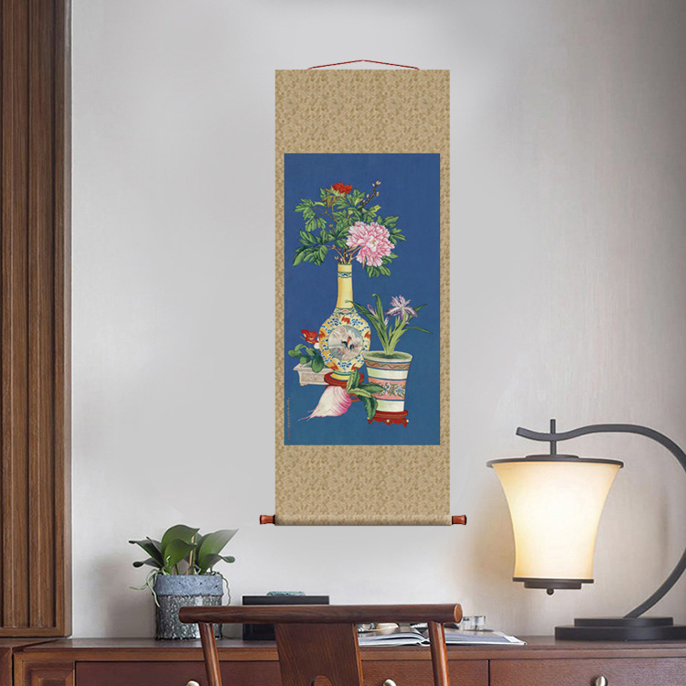 清郎世宁平安富贵图挂轴条幅卷轴花鸟画名画真迹复制品玄关书房画