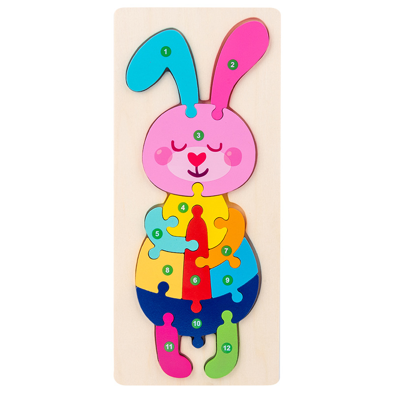 Cross-Border Large Buckle Three-Dimensional Cartoon Animal Puzzle Puzzle Children Early Childhood Education Wooden Toy Blocks 0.2