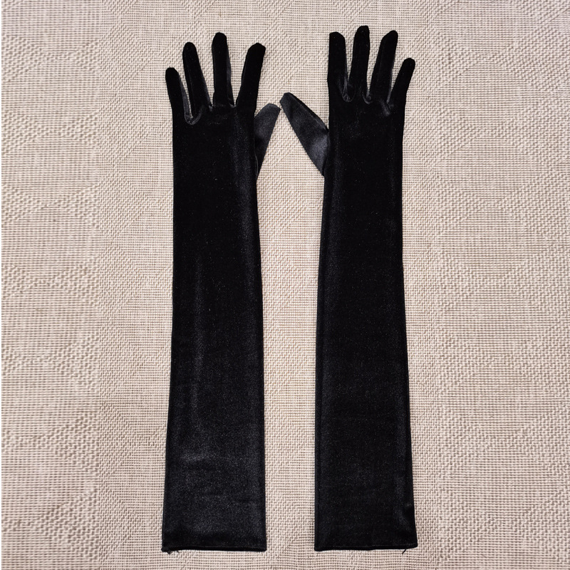 冬季丝绒黑手套女士天鹅绒布复古礼服礼仪表演出晚会明星同款批发