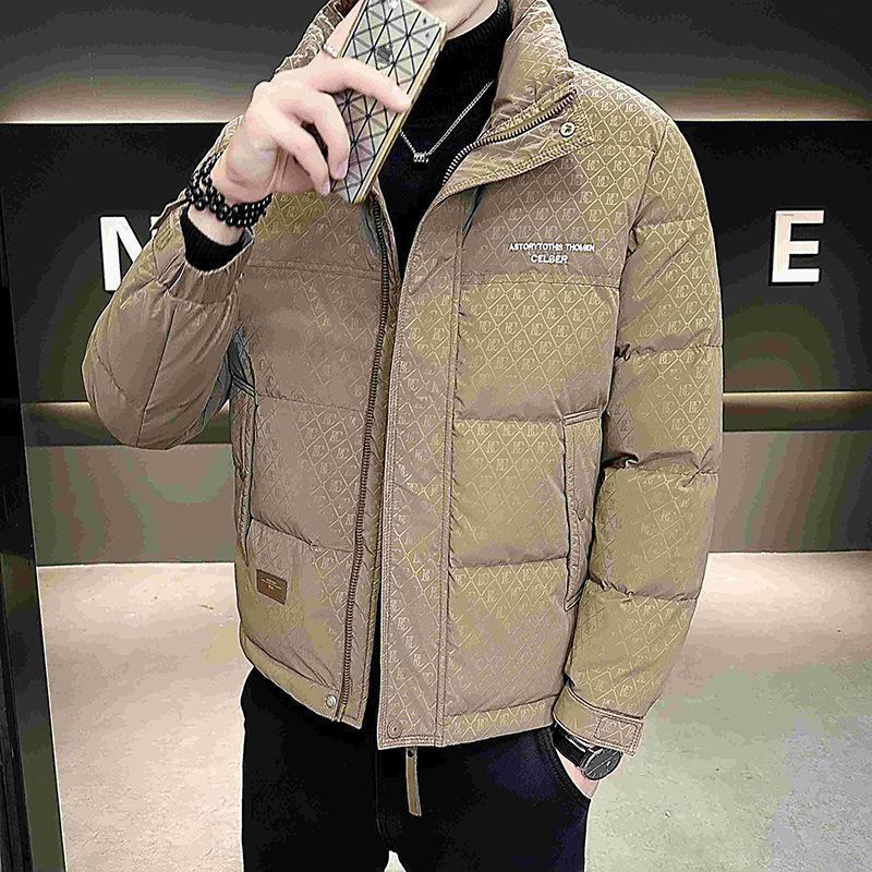 冬季新款男士立领夹克短款拉链痞帅加厚保暖字母冬装外套棉服 图片