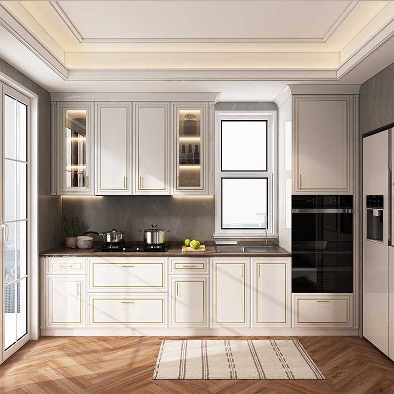 适用皮阿诺整体橱柜厨房全屋装修石英石台面厨柜开放欧式轻奢