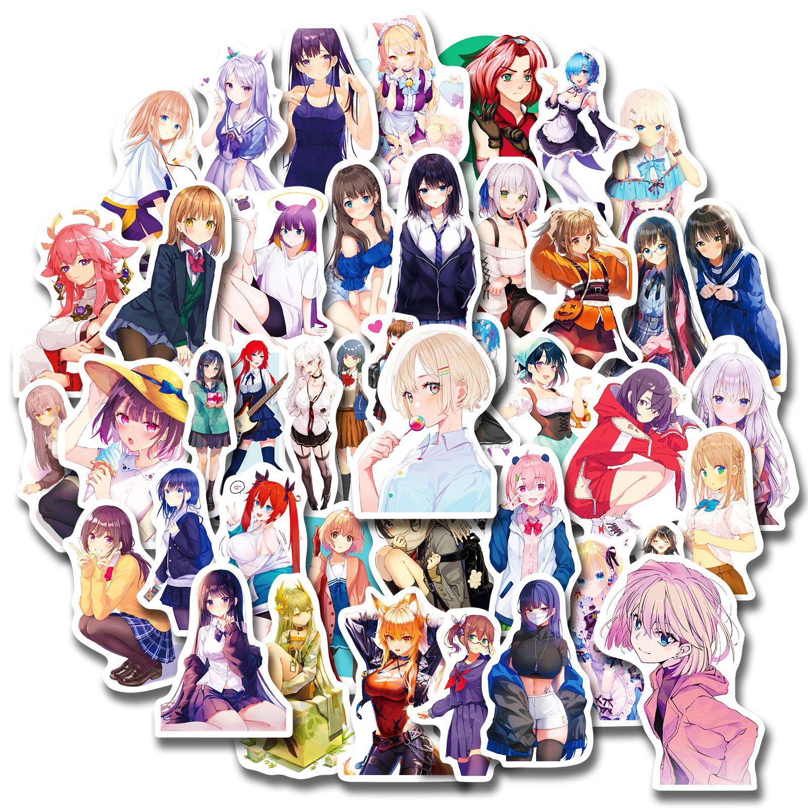 50张混合动漫不暴露美女贴纸 日漫女孩贴画 行李箱滑板头盔贴纸
