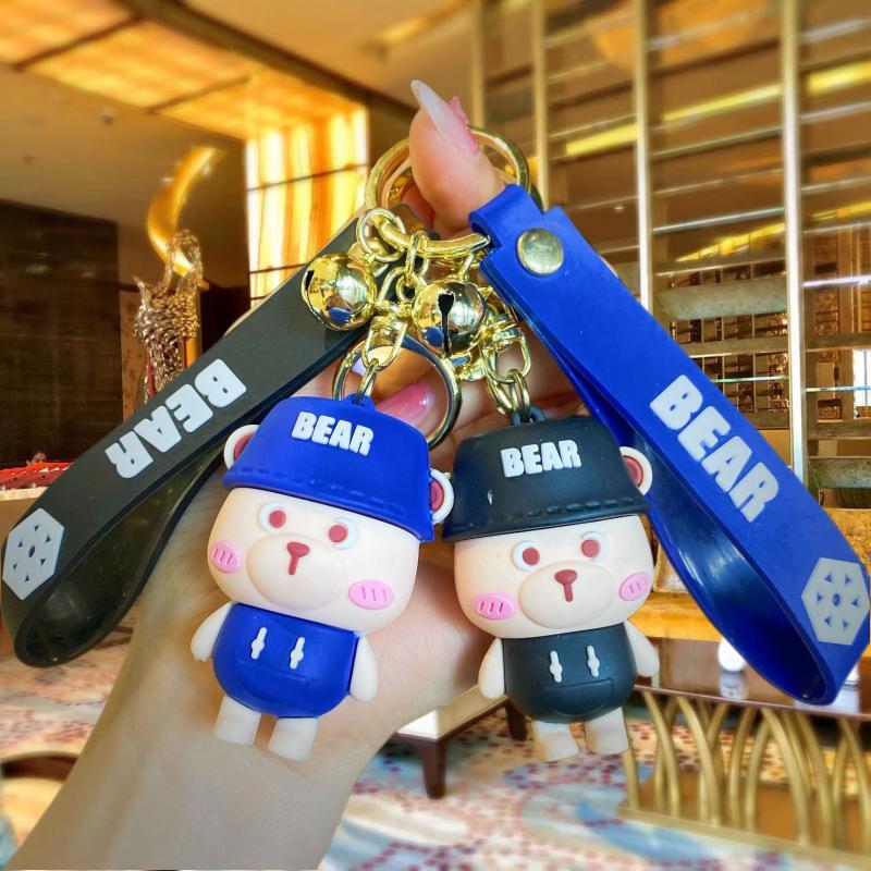 Cartoon Hat Bear Keychain Lovely Bag Pendant Car Key Chain Crane Machine Couple Small Gift Wholesale