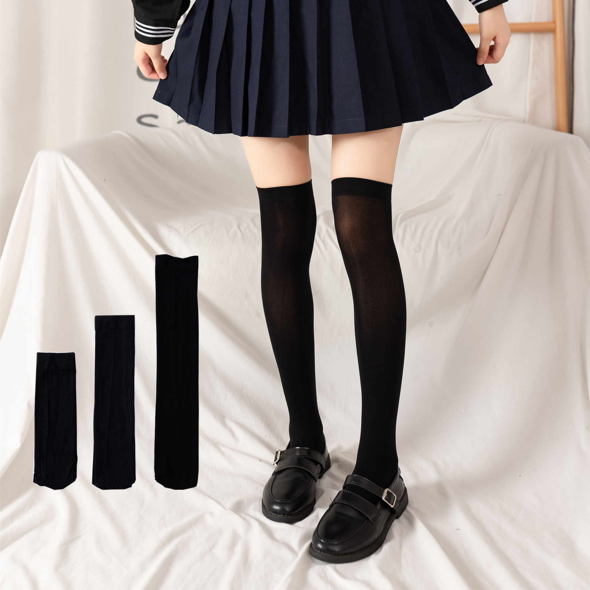 夏季薄款女士袜子天鹅绒黑色丝袜jk风制服小腿袜日系过膝袜中筒袜