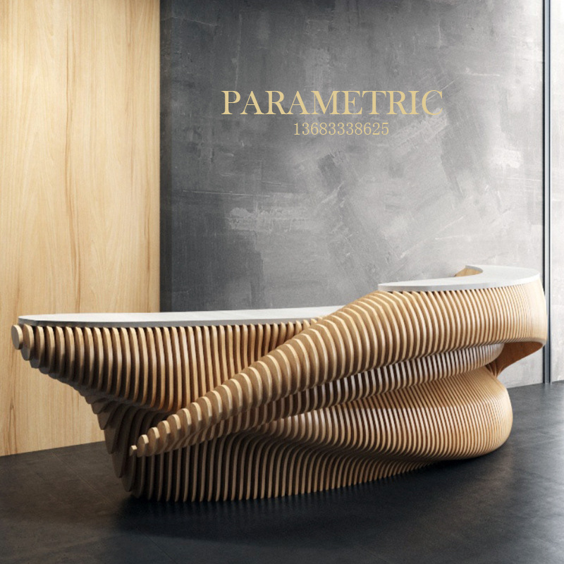 艺术接待台设计酒店简约收银台大堂烤漆前台购物中心异形木质吧台