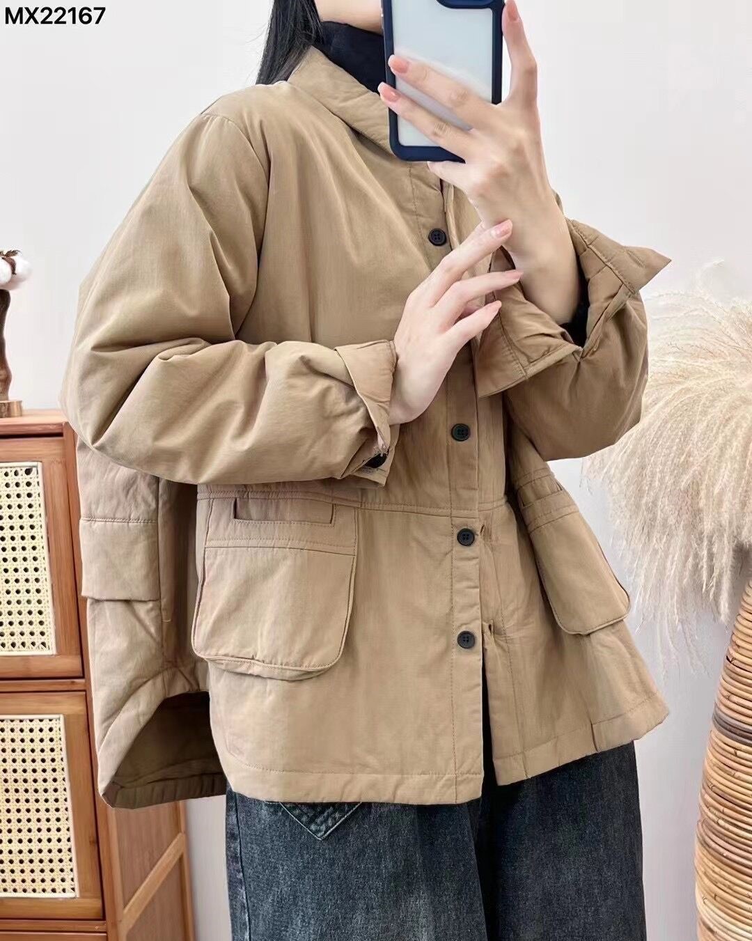 洗水棉外套 2023秋季新款 文艺复古百搭宽松开衫纯色上衣女22167