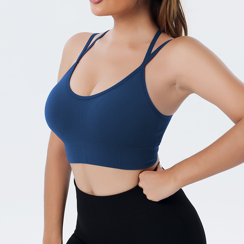 European and American Quick-Drying Seamless Yoga Bra One-Piece with Chest Pad Workout Exercise Underwear Women's Fixed Cup Cross Beauty Back