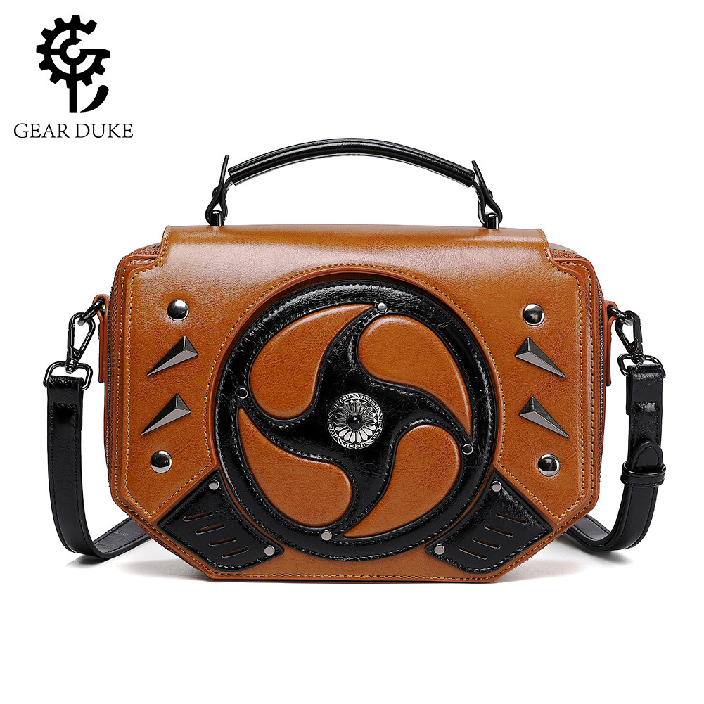 跨境外贸包包女2024新款女包欧美朋克撞色拼接女式单肩斜跨包配饰