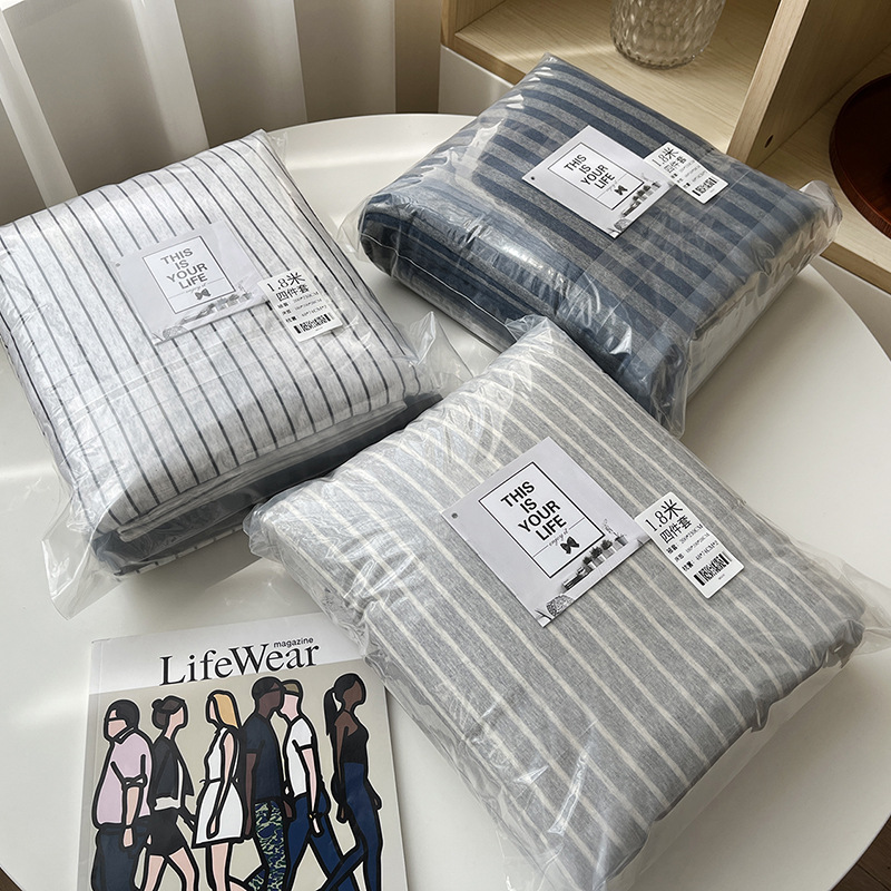 Japanese Style 100% Cotton Quit Cover Four-Piece Knitted Cotton Tianzhu Cotton
