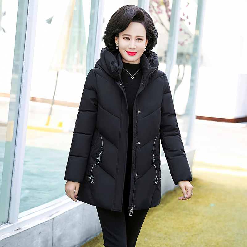沧州妈妈羽绒棉服女中长款新款奶奶加厚棉衣中老年人冬装棉袄外套