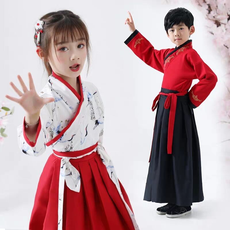 包邮儿童汉服女童古装超仙襦裙中国风男童国学服装小孩古代袄裙女