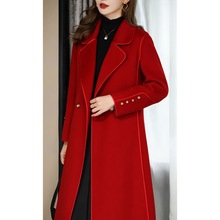 双面羊绒大衣女中长款2023新款红色高端羊毛呢大衣气质毛呢外套