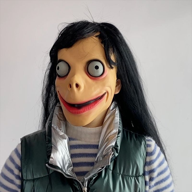 万圣节恐怖momo面具姑获鸟陌陌头套恐怖电影派对扮演长发女鬼面具