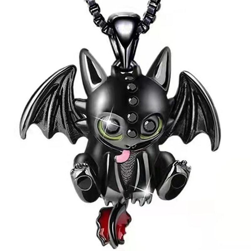 wish速卖通热销魅力无牙龙黑色吊坠恶魔可爱项链