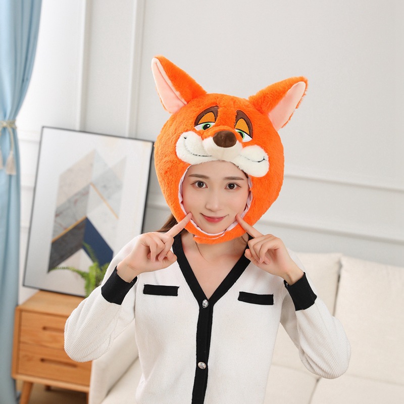 批发 橘色狐狸头套帽子 毛绒头套 拍照道具写真道具 卡通头套