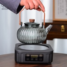 70N透黑耐高温玻璃茶壶带过滤木提梁加厚玻璃泡茶煮蒸茶壶电陶炉