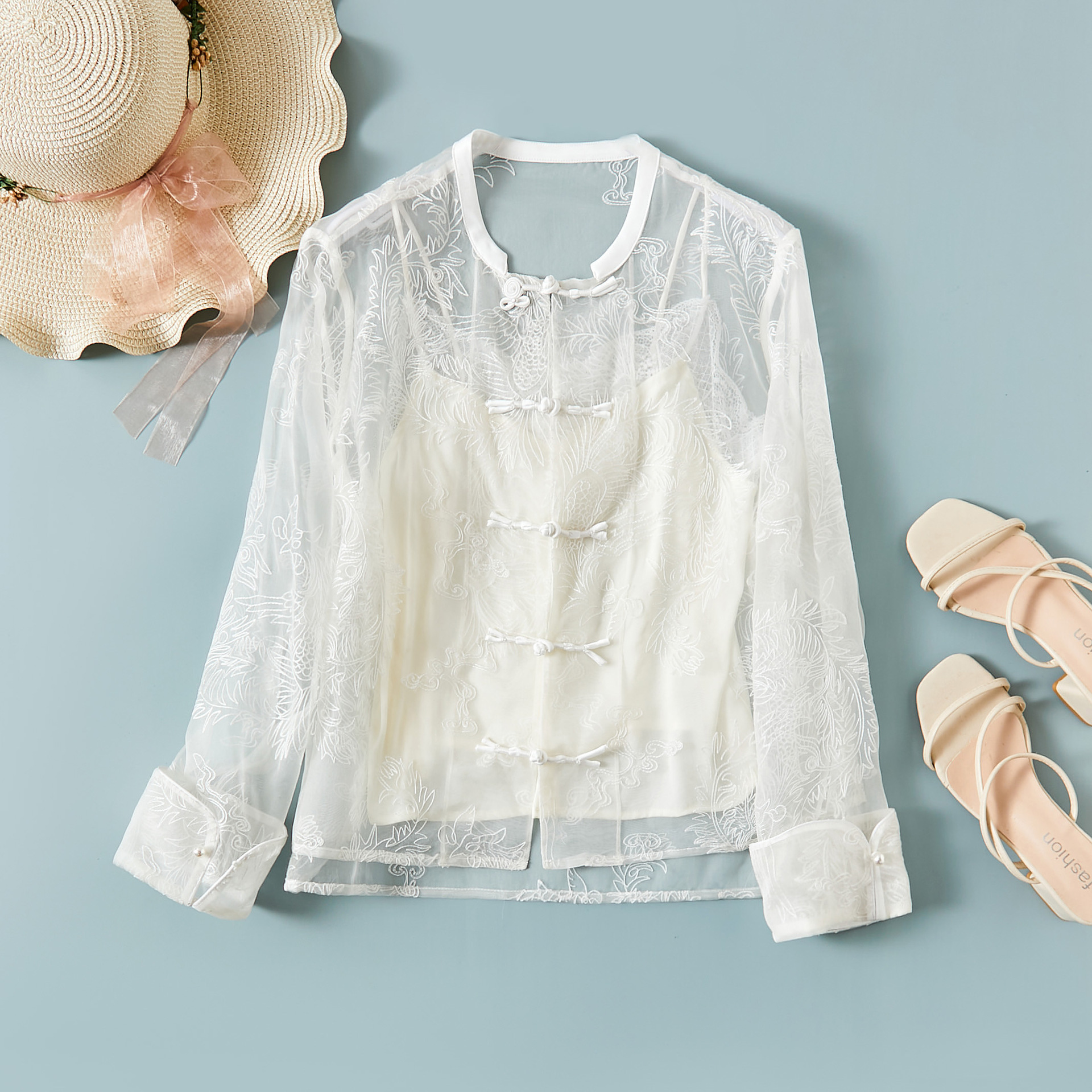 芭碧尔女装真丝长袖上衣精致刺绣防晒开衫81049-阿里巴巴