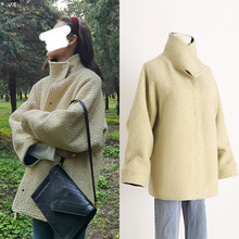 [现货]刘雯同款羊毛中长款外套时尚洋气轻奢立领羊圈毛呢上衣女冬