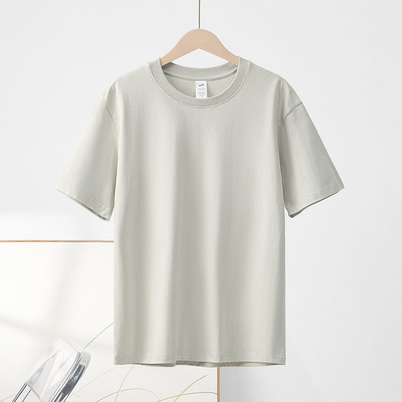 Japanese Style 230G Cotton Short-Sleeved T-shirt Women's Shoulder round Neck Top Solid Color Half-Sleeved Bottoming Shirt Clothes Men Wholesale