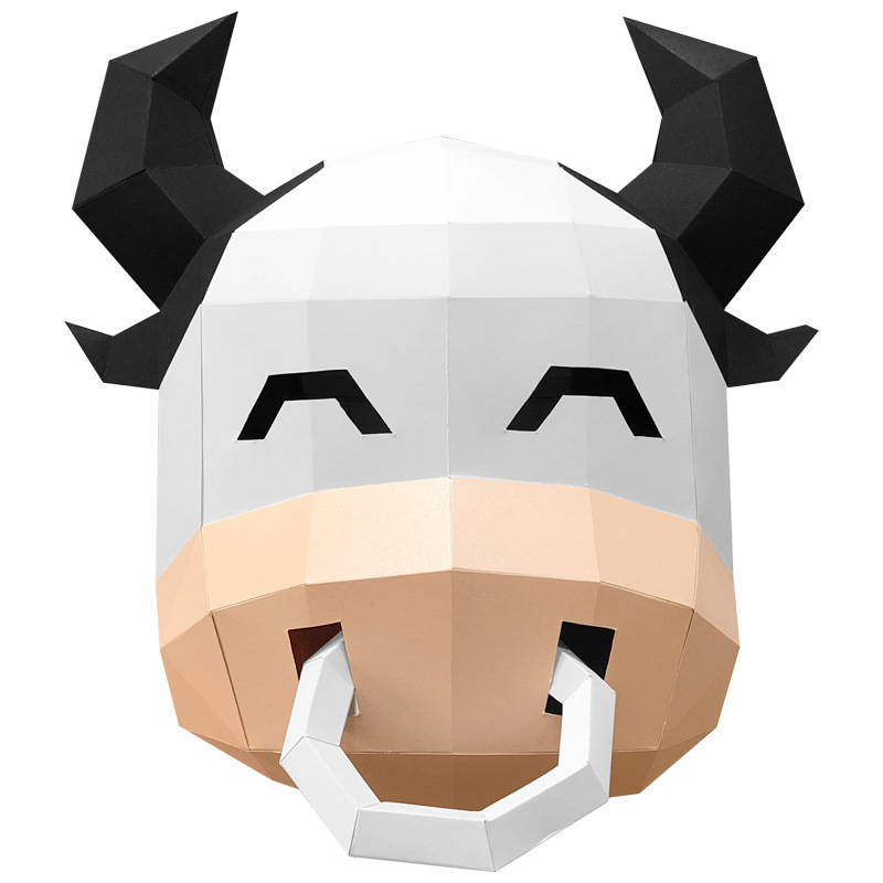 圣诞节可爱牛动物纸模头套创意成人手工diy搞怪面具演出道具cos