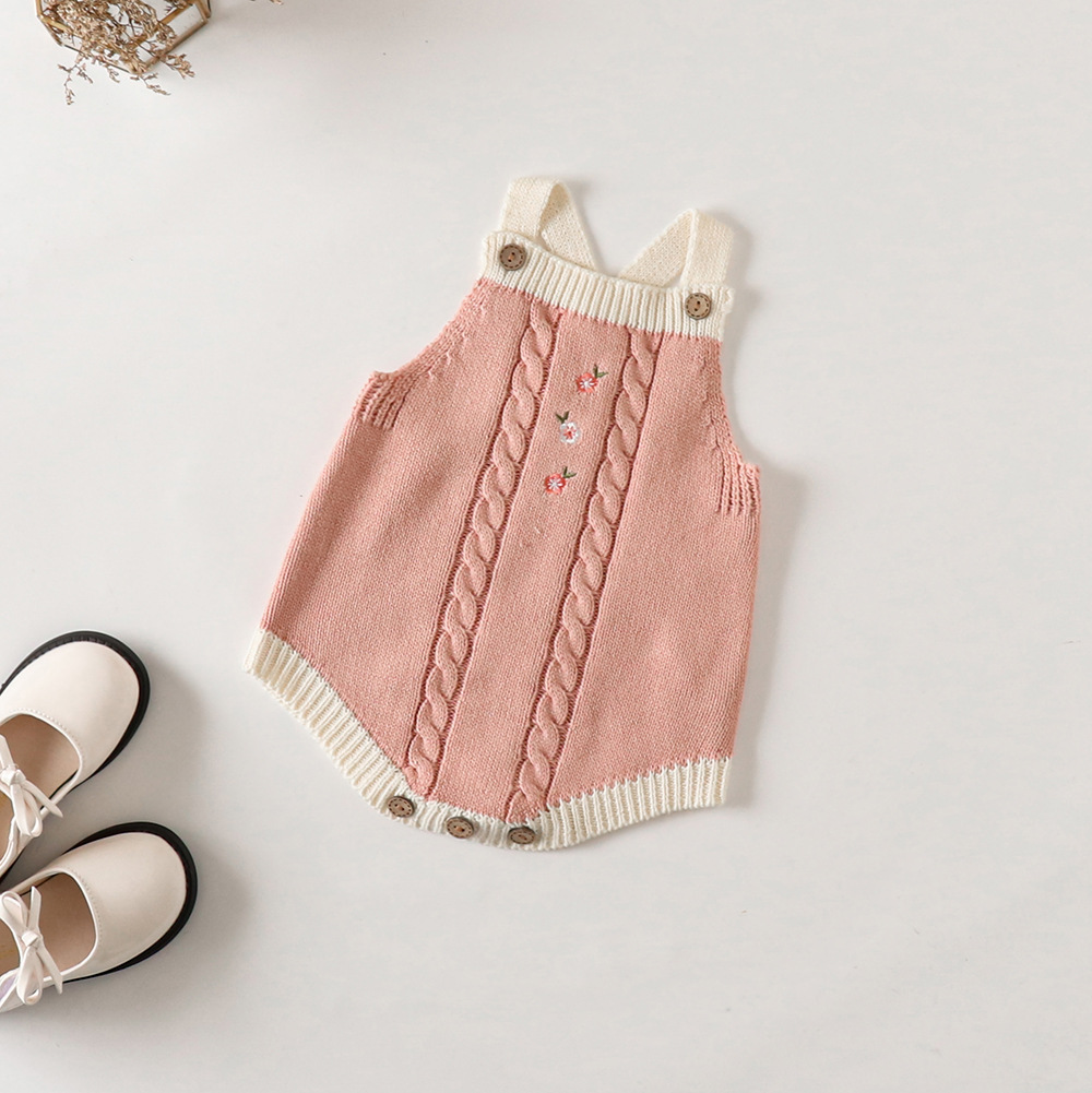 2023 Spring and Autumn Clothing Infant Baby Girl Knitted Embroidered Sweater Coat + Twist Romper Suit Single Shot Baby Clothes