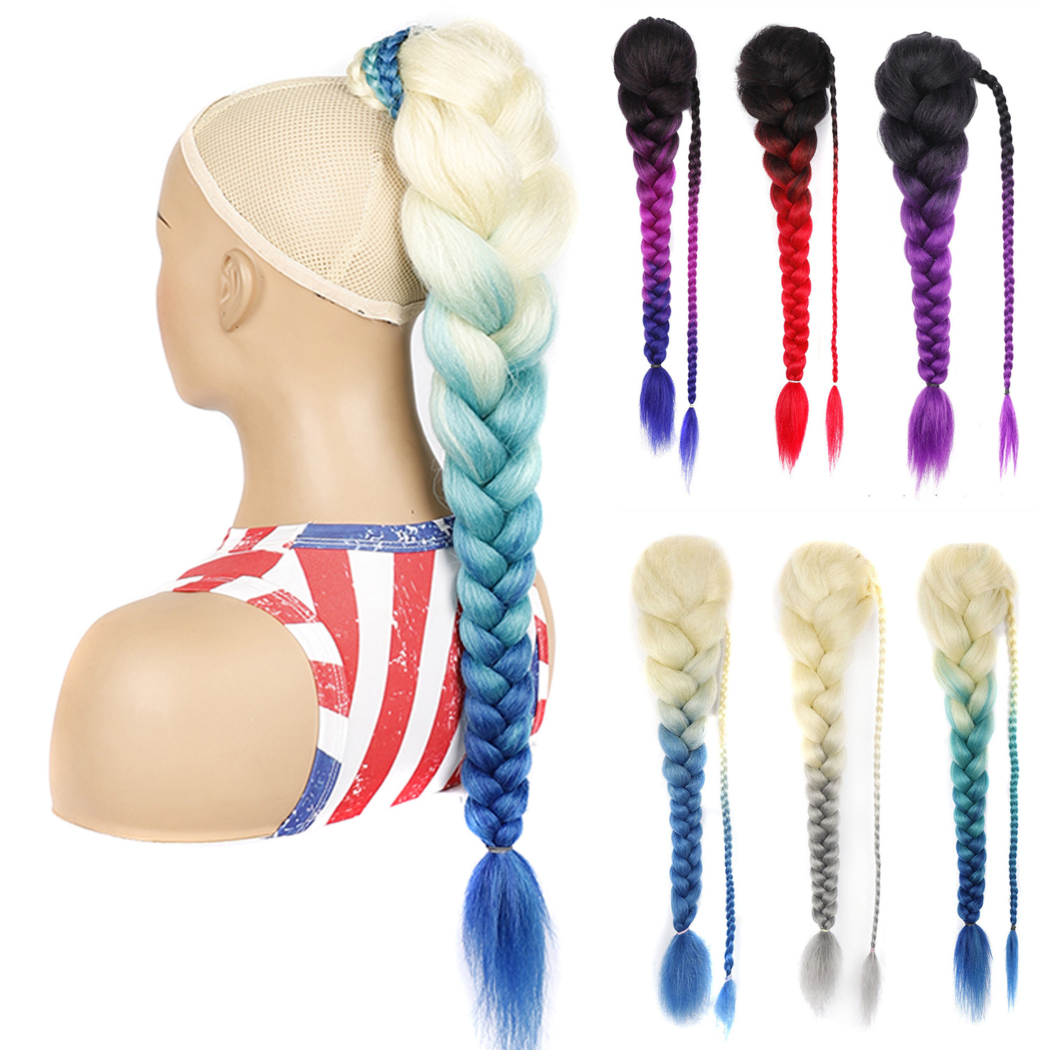 Newlook Big Braid Ponytail Size Three-Strand Braid Dreadlocks Ponytail Wig Ponytail Fiber Braids Ponytail