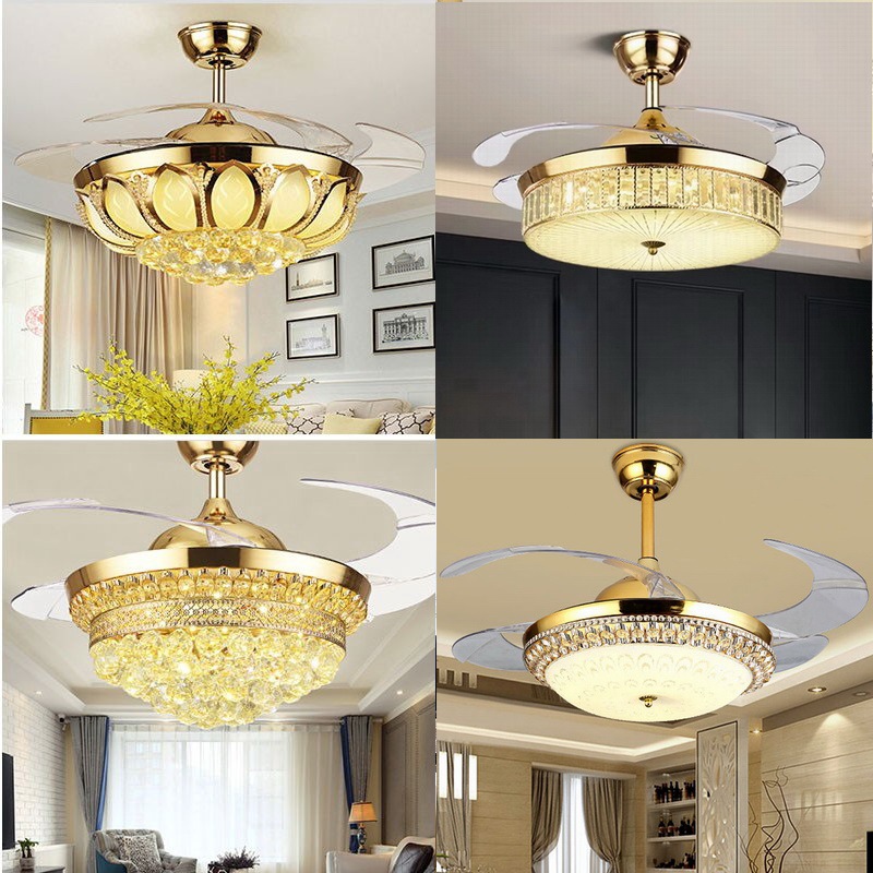 Invisible Fan Lamp Commercial Household Restaurant Living Room 52-Inch 48-Inch Intelligent Frequency Conversion with Fan Chandelier Crystal Lamp