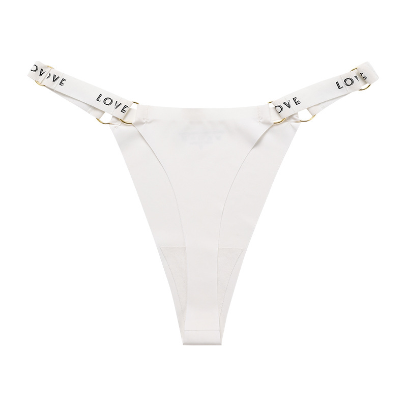 European and American plus Size Underwear Women's Low Waist Exquisite Metal Ring T-Shaped Panties Sexy Seamless Ice Silk Cotton Crotch Women's T-Back