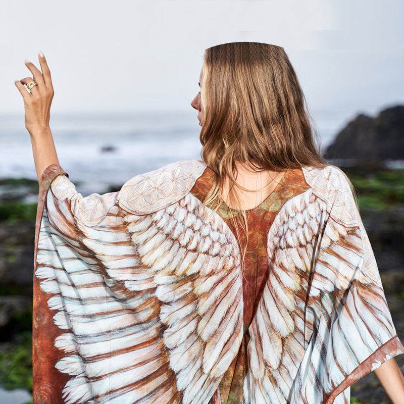 亚马逊印花罩衫女 依彤"海洋之翼"系列性感女神新款套头防晒衫女