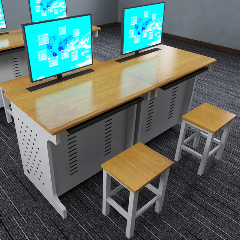 翻转电脑桌隐藏式多媒体电教室机房部队学校培训桌单人双人三人