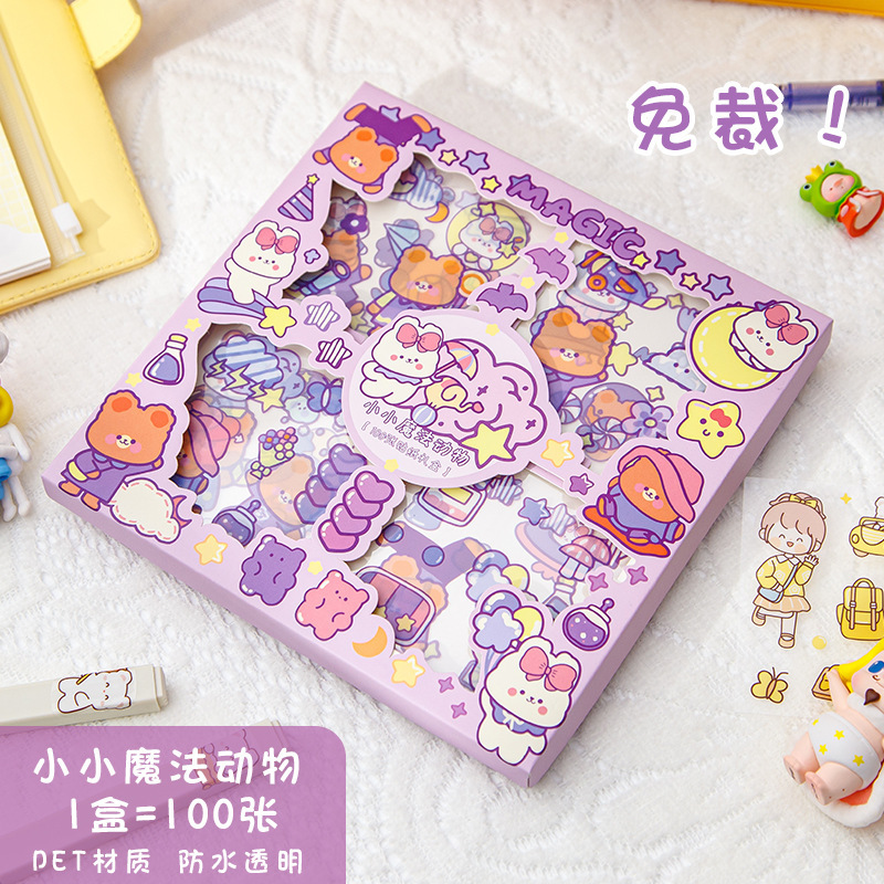 100 PCs Hand Ledger Sticker Boxed Cute Girl Children's Cups Phone Case Waterproof Pet Hand Ledger Decoration Stickers