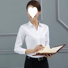 白衬衫女长袖V领上衣2024春季新款职业装修身工装工作服黑色衬衣