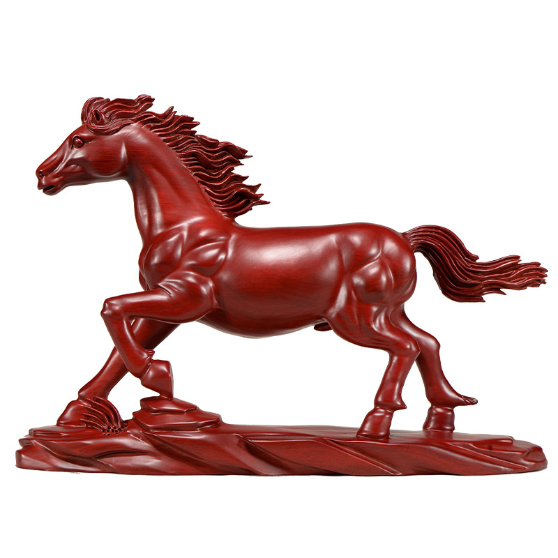 花梨实木雕刻一马当先摆件木头根雕十二生肖红色马家居装饰工艺品