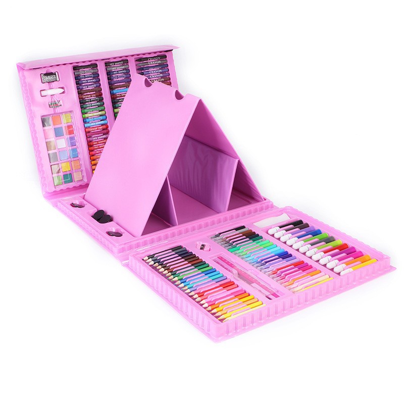 School Season 208 Pieces Student Art Supplies Crayon Children Painting Kit with Easel Board Watercolor Crayon Batch