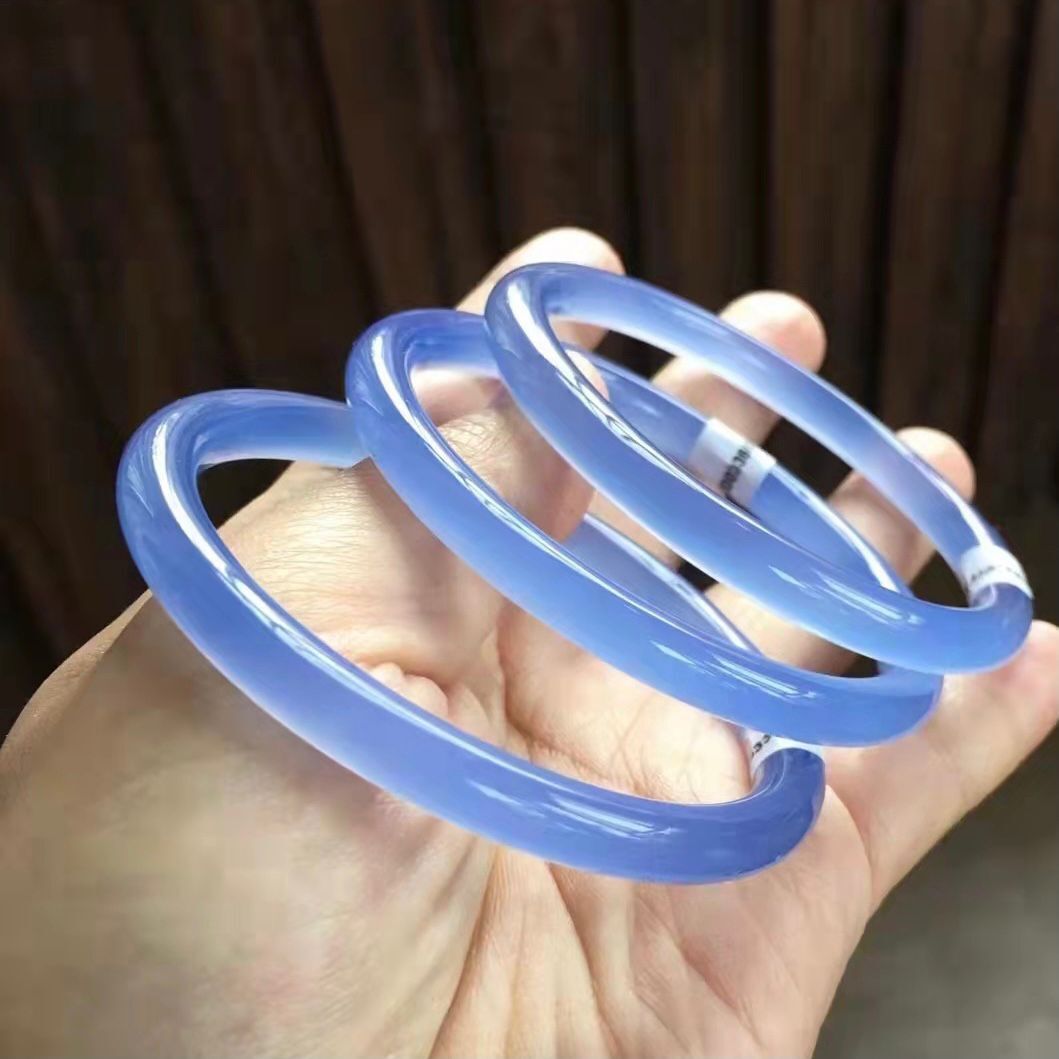 批发冰种深蓝玉髓6mm叮当镯海蓝色复古细圆条玛瑙女士手镯美人镯