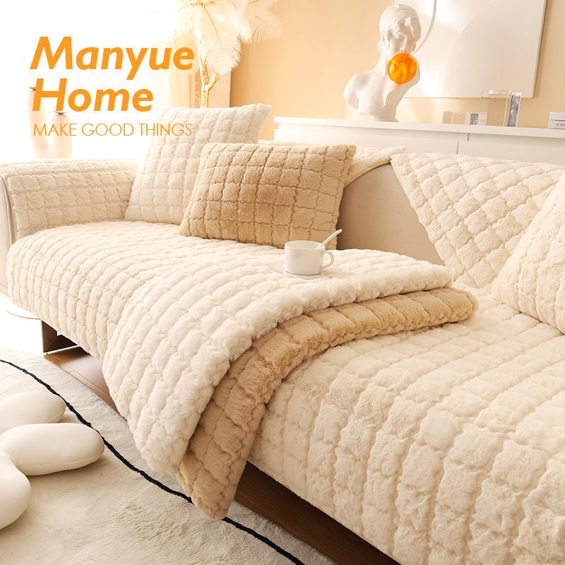 Nordic Cream Ins Style Sofa Cushion Four Seasons Universal Plush Cushion Sofa Cover Backrest Towel Wholesale