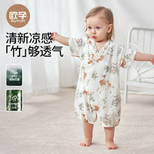 欧孕婴儿衣服夏季竹棉纱布连体衣短袖和尚服