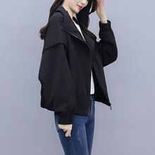 2023春季新款蝙蝠袖短外套女休闲宽松显瘦女士小个子黑色夹克上衣