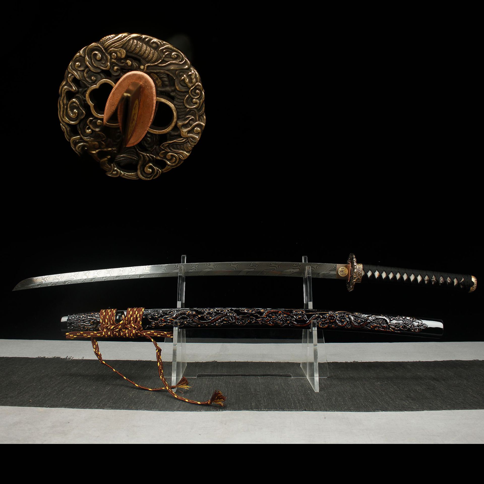 龙泉华影剑枯木纹大马士革花纹钢katana影视剑冷兵器宝剑