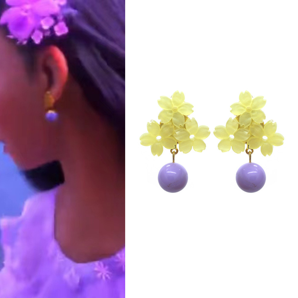 魔法满屋伊莎贝拉同款耳钉耳环圆球形紫色耳坠吊坠装扮耳夹免穿孔