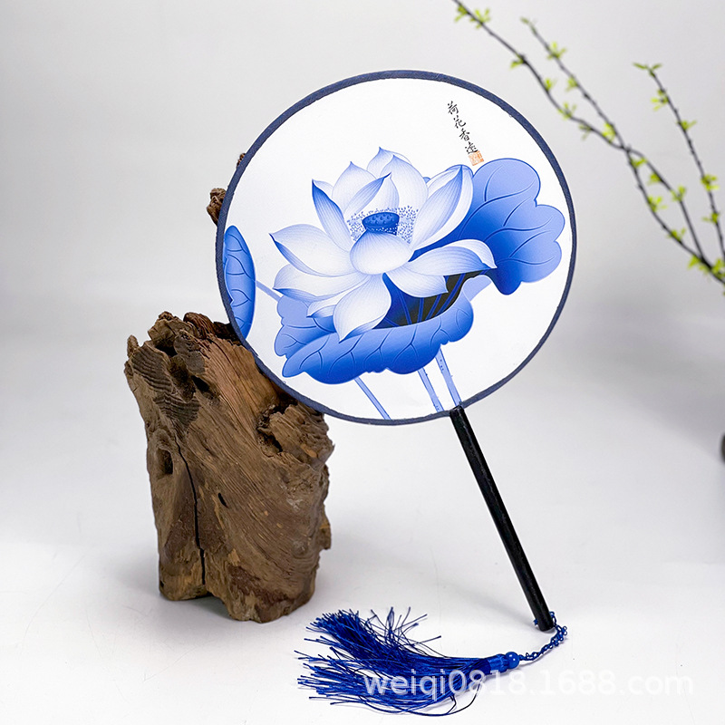 中国风古典宫廷单面圆形舞蹈扇团扇青花瓷模特走秀舞台表演道具