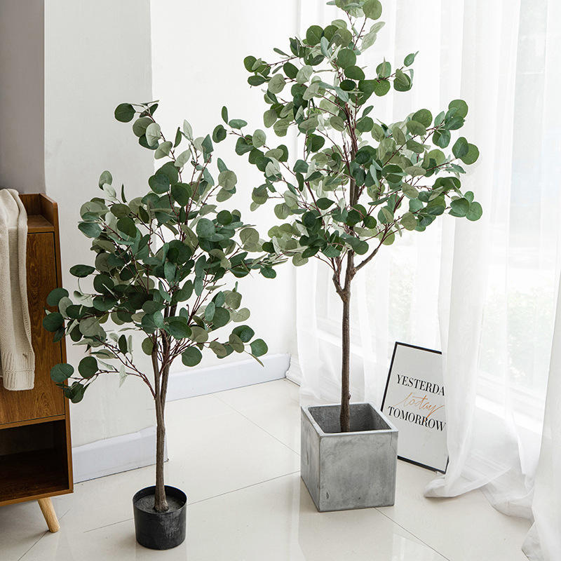 仿真尤加利树绿植盆栽金钱树大型室内北欧客厅假植物摆件网红装饰