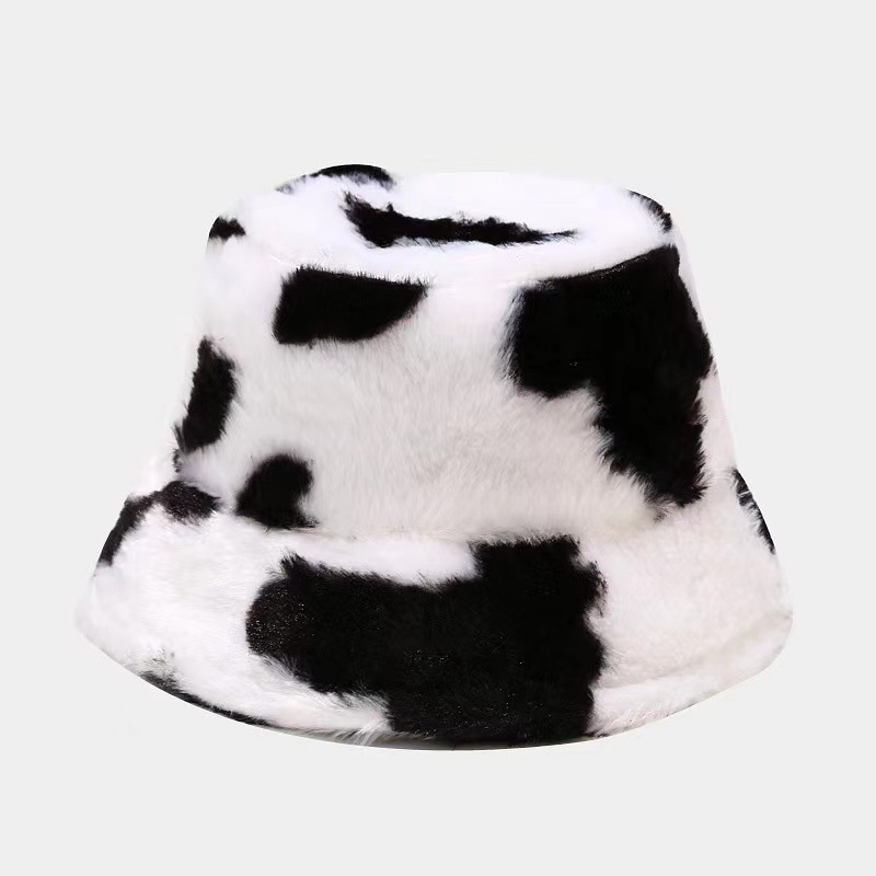 Foreign Trade Winter Bucket Hat Women's Thick Warm Dome Hat Adjustable Bucket Hat Milk Pattern Bucket Hat Spot