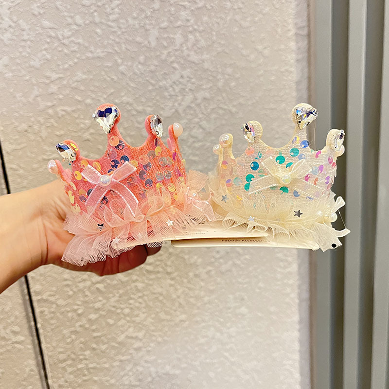 跨境韩版儿童生日发箍头饰女皇冠头饰品甜美爱心公主网纱头箍批发