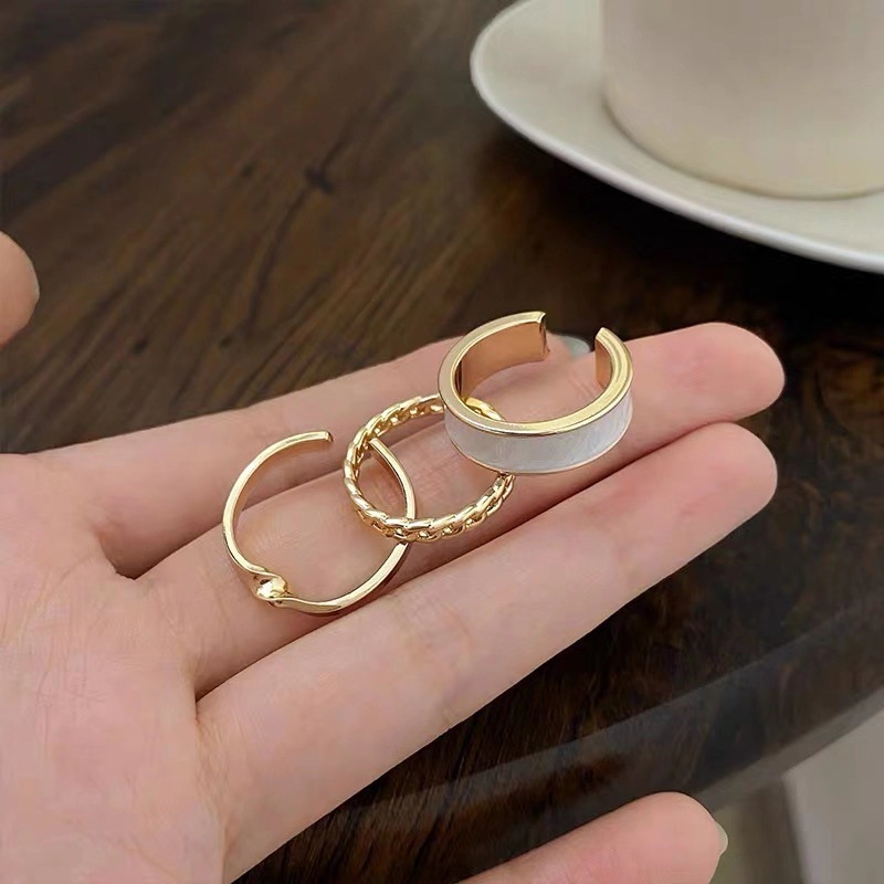 Index Finger Ring Female Korean Style Student Minimalist Ins Internet Celebrity Small Jewelry Cold Wind Adjustable Three-Piece Set