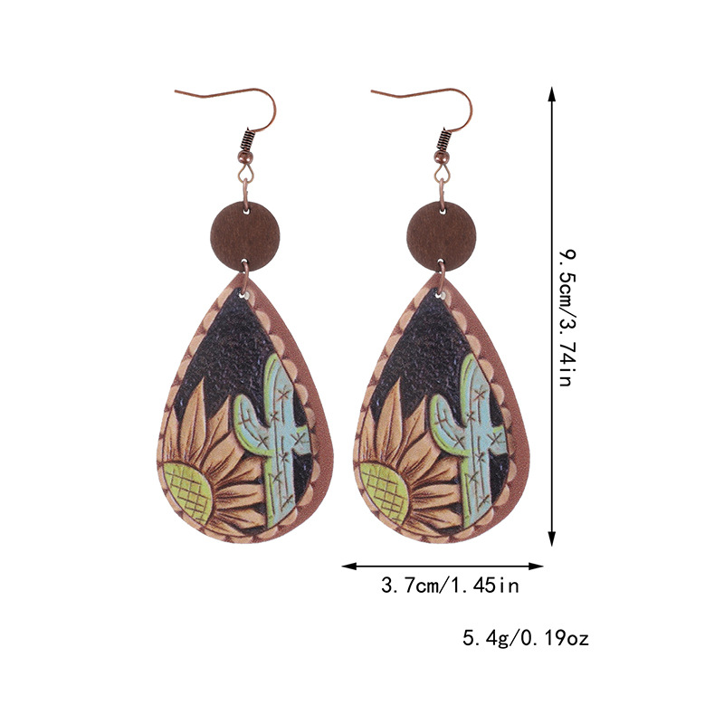 Cross-Border Cactus Sunflower Cow Head Pattern Earrings Wooden Earrings Amazon Aliexpress