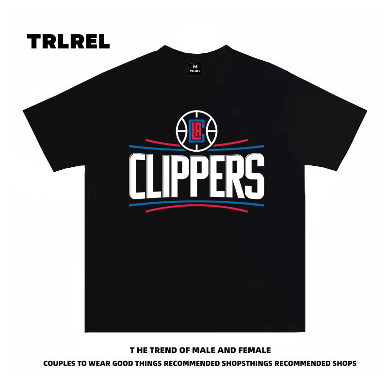 nba快船队莱恩纳德保罗乔治球员220g纯棉抖音品质宽松版篮球t恤白