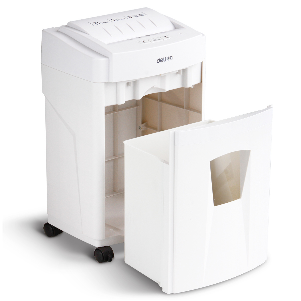 得力9955办公家用碎纸机4级保密单次6张13l可碎银行卡文件粉碎机