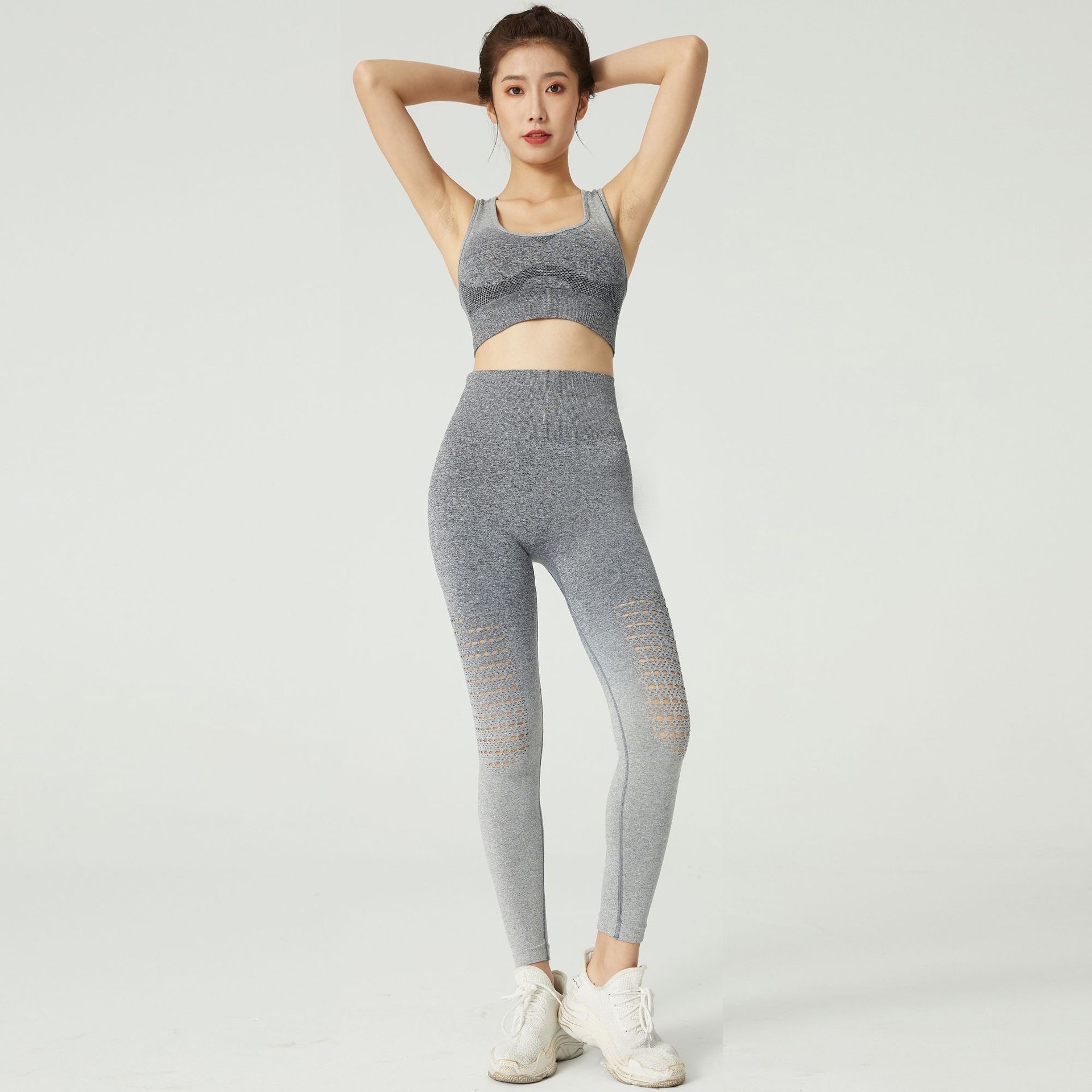 跨境新款渐变瑜伽服套装高腰紧身提臀长裤性感运动健身背心两件套